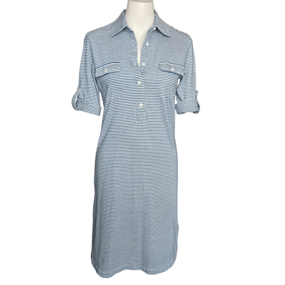 J. McLaughlin Lawrence Blue/White Striped‎ Polo Shirt Dress XS Beach Summer
